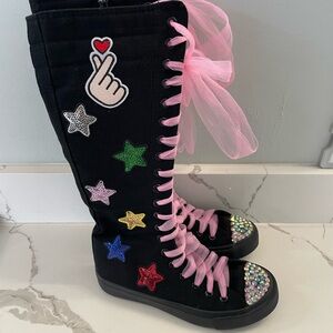 Girls Knee High Star Heart Canvas Shoe